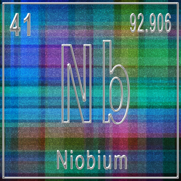 elemento químico de niobio, signo con número atómico y peso atómico - niobium fotografías e imágenes de stock