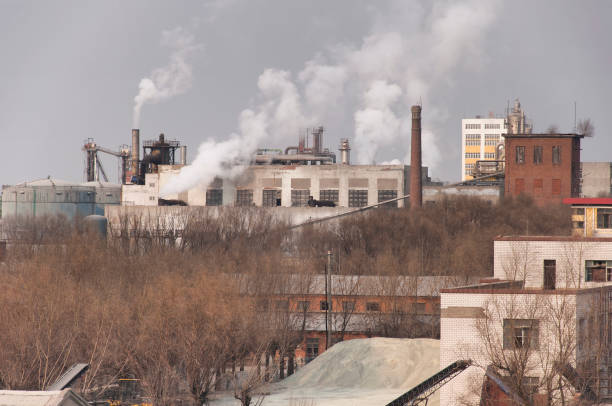 Industrial pollution from a wood sheet material manufacturer.