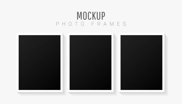 Empty white picture mockup template set with black frame isolated on white background. Wall art artwork. Vector illustration Empty white abstract creative minimal picture mockup template set with black frame isolated on white background. Vector illustration number 5 photos stock illustrations