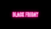 Black friday written with neon bright glowing and fire effect on black background.