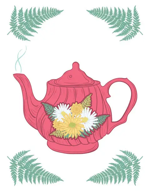 Vector illustration of Teapot With Hand Drawn Flowers