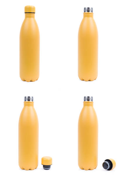 martwa natura żółta butelka termiczna - vertical color image nobody collage zdjęcia i obrazy z banku zdjęć