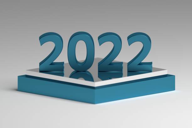 istock Large new year blue 2022 number on shiny pedestal 1295470402