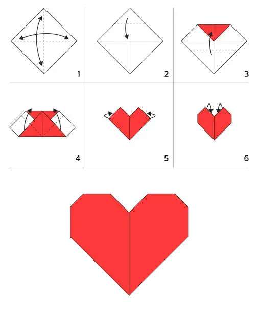 Vector illustration of Valentine Heart Paper Folding Tutorial Sequence Vector Illustration