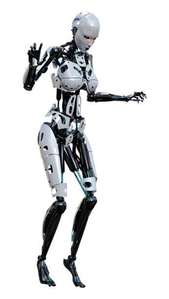 istock 3D illustration female robot on white 1295473750