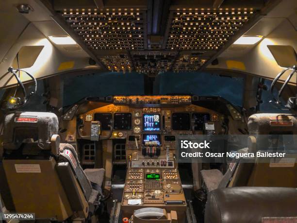 Airplane Cockpit Stock Photo - Download Image Now - Cockpit, Inside Of, Complexity