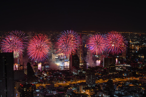 Fireworks during New Year Countdown in Bangkok