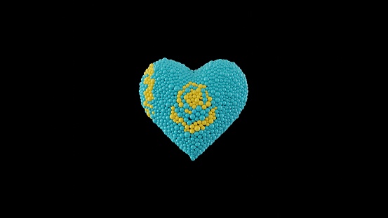 Kazakhstan National Day. December 16. Independence Day. Heart shape made out of shiny spheres on black background. 3D rendering.