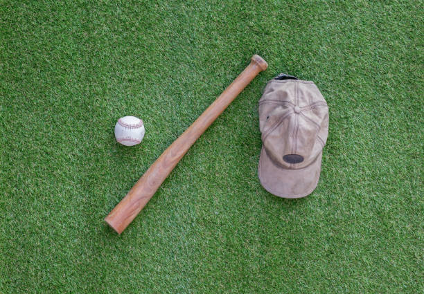 istock baseball bat on a green lawn 1295480388