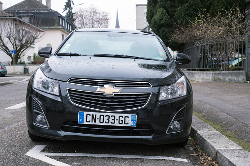 Mulhouse - France - 9 January 2021 - Front view of black Chevrolet Cruze parked in the street