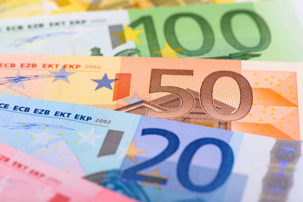 유로 지폐의 세부 사항 - currency exchange global finance currency european union currency 뉴스 사진 이미지
