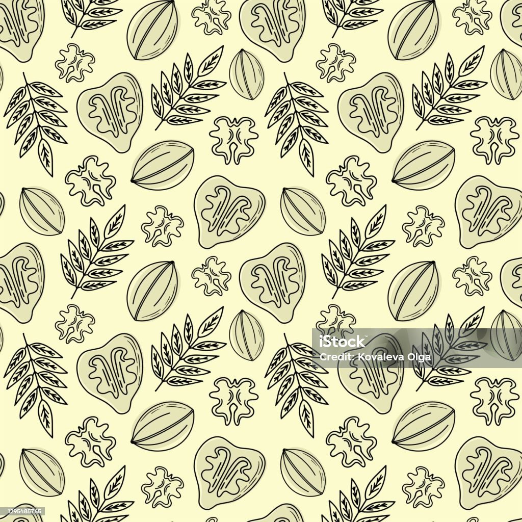 Abstract Pattern Nuts Hand Drawn Sketch Illustration Seamless Background Pattern Nuts Stock ...