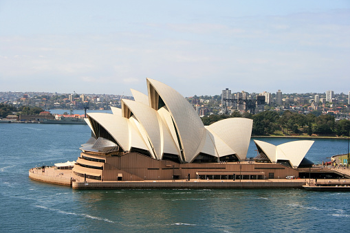 Sydney, Australia - September 26, 2007: The Sydney Opera House with the Harbor Bridge in the background.