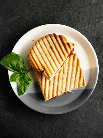 Cheese Sandwich, Cheese, Melting, Bologna, Food and drink, Panini, Toasted Sandwich, Grilled, Black Background, Bread, Slice of Food, Cheese,