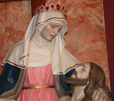 Sorrowful Mother Mary Holding Jesus After His Crucifixion