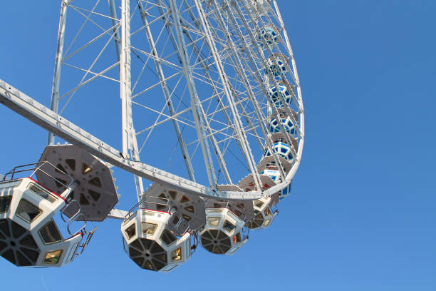 Funfair ferris wheel on blue sky background