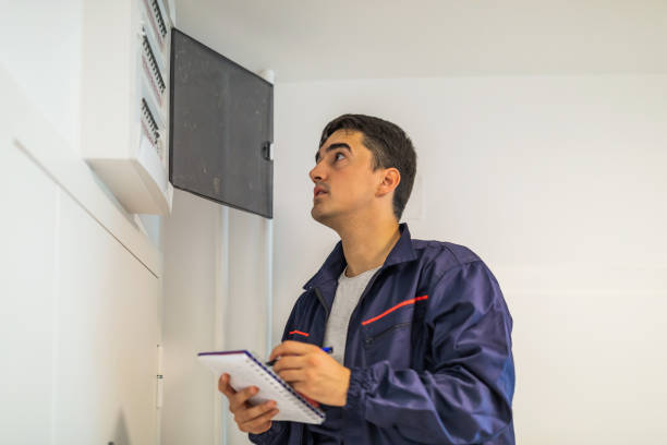 istock Electrician installing an electrical fuse box in a house. 1295502039