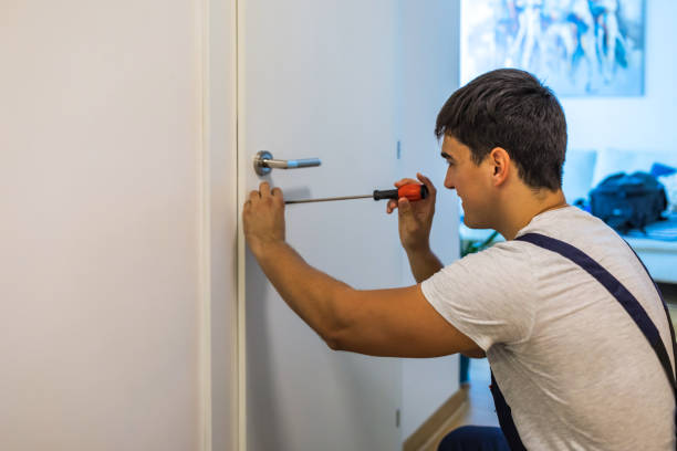 istock Installation with a lock in the door leaf 1295502106
