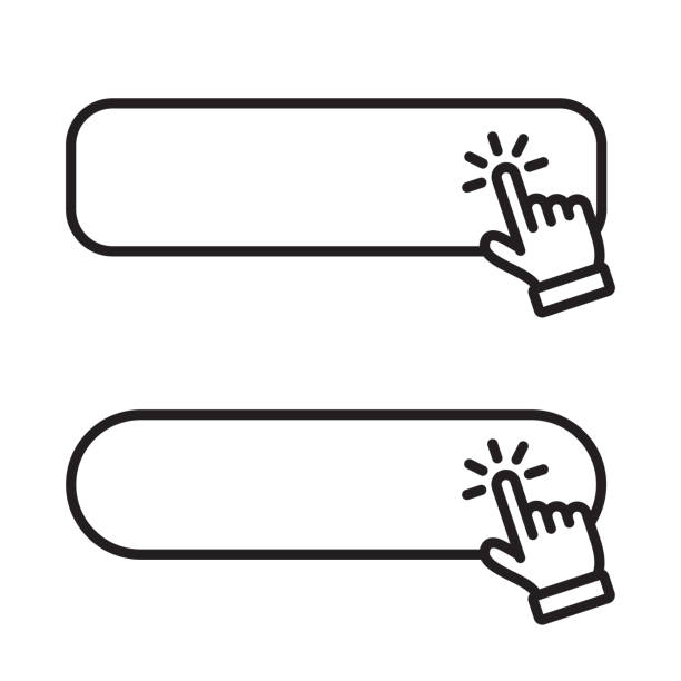 ilustrações, clipart, desenhos animados e ícones de clique no botão em branco com o botão de clicar no ponteiro manual clicando no ícone - buy push button interface icons computer mouse