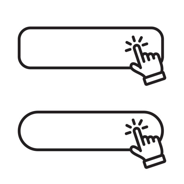 Click blank button with hand pointer clicking icon Click blank button with hand pointer clicking icon. Vector illustration. register button stock illustrations