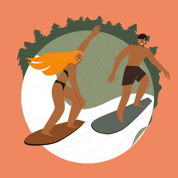 illustrazioni stock, clip art, cartoni animati e icone di tendenza di web - wakeboarding surfing men vacations