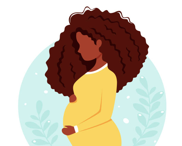 ilustrações de stock, clip art, desenhos animados e ícones de pregnant black woman. pregnancy, motherhood concept. vector illustration. - africana gravida