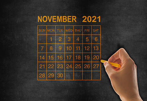 2021 calendar November on chalkboard