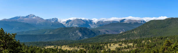 istock Rocky Mountains - A panoramic view of northern Front Range mountains, leading by Longs Peak at left, on a late Summer morning. Rocky Mountain National Park, Colorado, USA. 1295509580