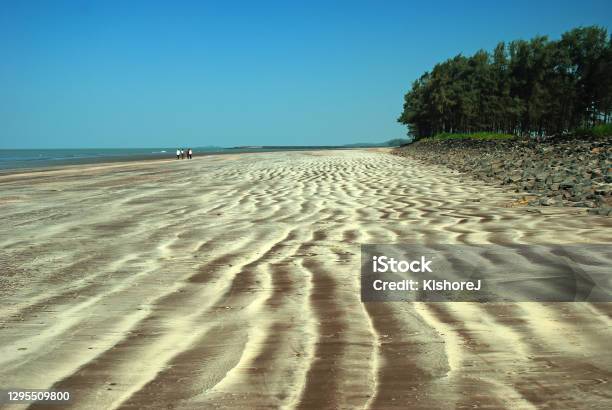 Beautiful Sand Pattern Created By Receding Sea Waves At Virgin Versoli Beach Alibaug Stock Photo - Download Image Now