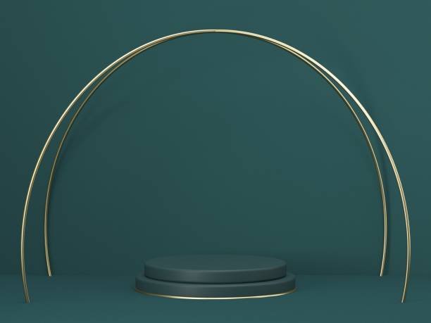 istock Mock up podium for product presentation golden crossed arcs 3D 1295512859