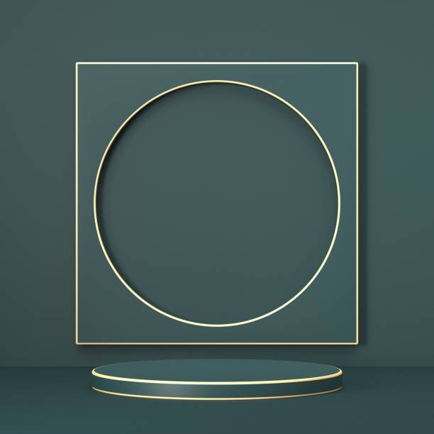 istock Mock up podium for product presentation circle and square golden outlined 3D 1295512865