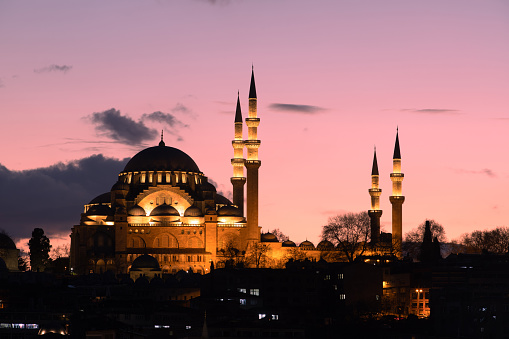 Suleymaniye Mosque during sunset in Istanbul City, Turkey