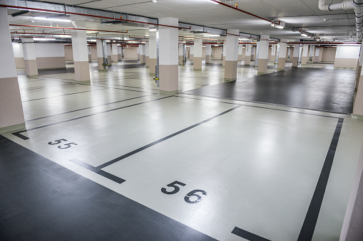 Marked parking spot in underground garage