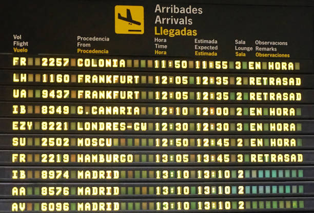 istock Flight arrivals board in a Spanish airport 1295517637