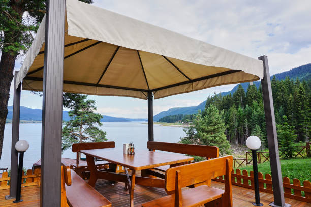 istock Relaxing pergola with wonderful landscape view 1295519915