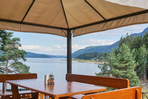 istock Relaxing pergola with wonderful landscape view 1295520485