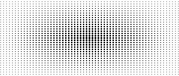 Symmetrical halftone pattern. Audio equalizer concept. Black spots on a white background. Vector monochrome dotted straight lines. Abstract digital graphic. Technology design. Optical illusion. EPS10 illustration Symmetrical halftone pattern. Audio equalizer concept. Black spots on a white background. Vector monochrome dotted straight lines. Abstract digital graphic. Technology design. Optical illusion. EPS10 illustration op art stock illustrations