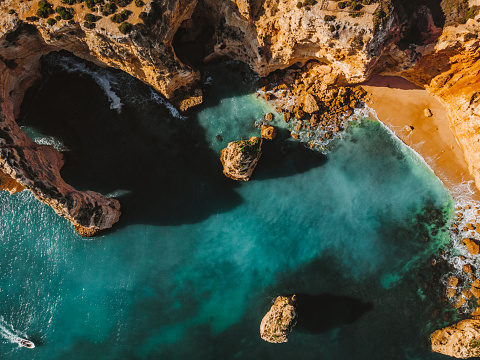 Praia da Mesquita - amazing drone shot of the beautiful Algarve, Portugal