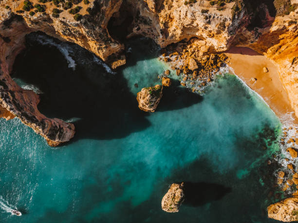 Praia da Mesquita - amazing drone shot of the beautiful Algarve, Portugal stock photo