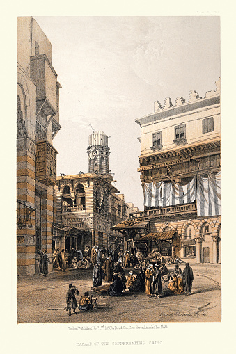 Vintage illustration of Bazaar of the coppersmiths, Victorian 19th Century by David Roberts