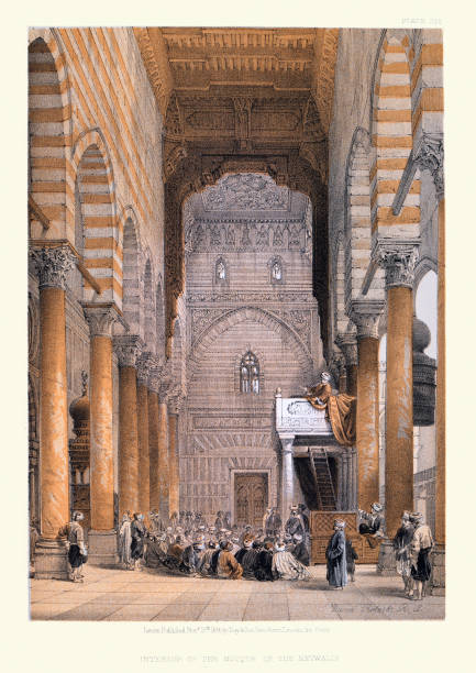 inneres der moschee von metwalis, kairo, victorian 19th century von david roberts - egypt islam cairo mosque stock-grafiken, -clipart, -cartoons und -symbole