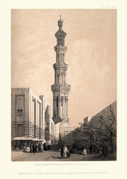 illustrations, cliparts, dessins animés et icônes de minaret de la mosquée principale à siout, haute-egypte, victorien 19ème siècle - egypt islam cairo mosque