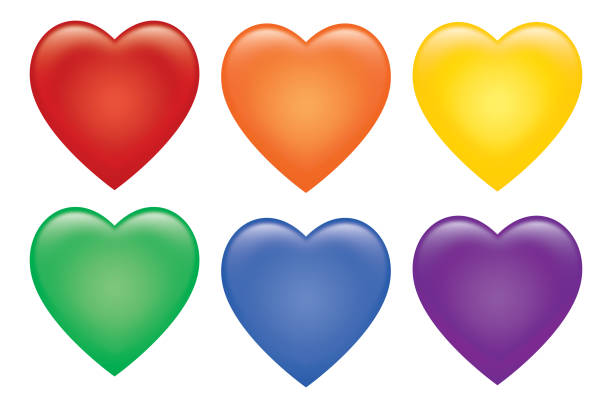 sechs bunte glänzende herzen set - heart stock-grafiken, -clipart, -cartoons und -symbole