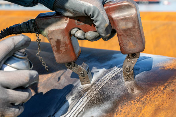 istock Magnetic particle testing. Magnetic particle inspection is a nondestructive inspection method that provides detection of linear flaws located at or near the surface of ferromagnetic materials. 1295529841