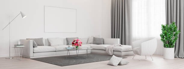 istock Modern living room interior design with white wall 3d Render 1295531640