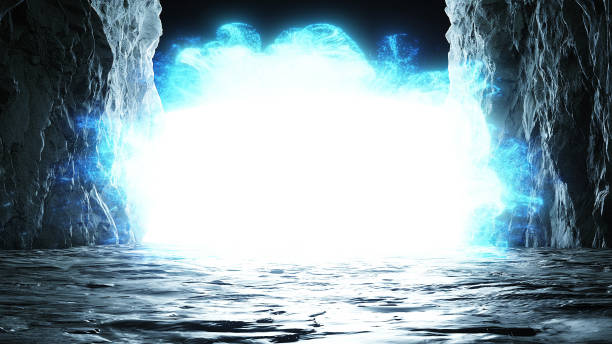 istock Magic, light portal with particles. Fairy place. Realistic 4k animation. 1295536712