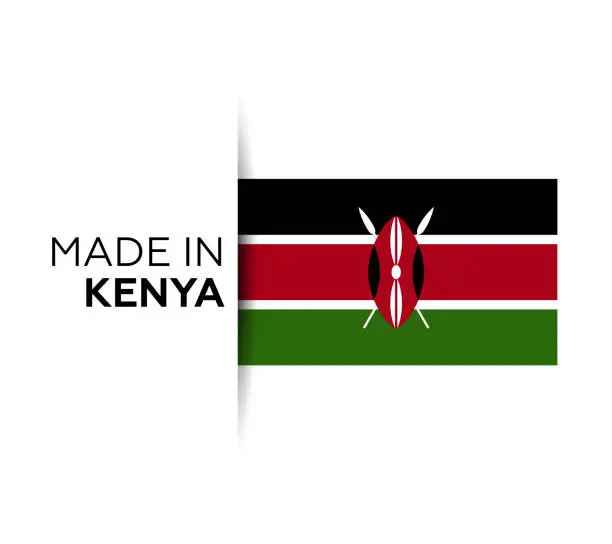 Vector illustration of Made in the Kenya label, product emblem. White isolated background