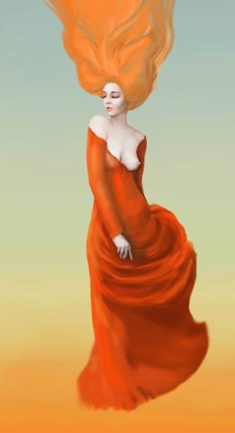 istock Woman in long dress with fluttering hair 1295540385