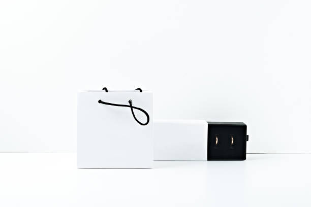 istock Gift bag and wrapping for rings on a white background. Copy space, mock up. 1295541240