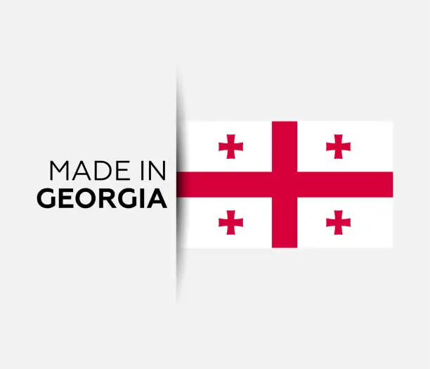 Vector illustration of Made in the Georgia label, product emblem. White isolated background